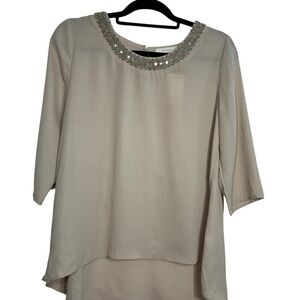 Elegant Beige Women's Top with Embellished Neckline XL NEW
